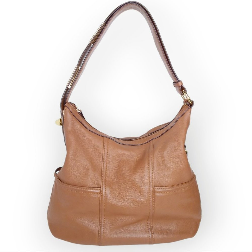 Tignanelle Shoulder Hobo Bag Chestnut Brown Pebbled Leather Gold Hardware